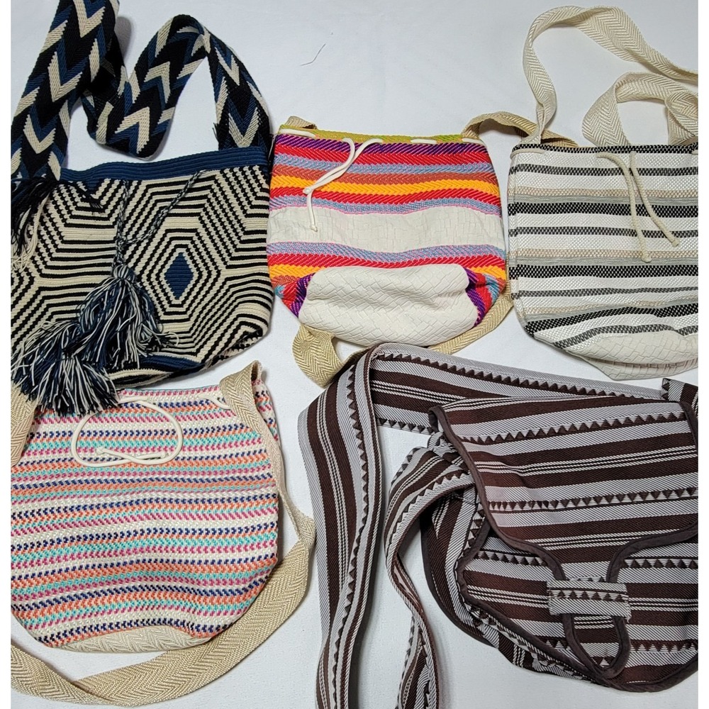 Lot-of-5 Handmade Tote Bags Purse Multicolor Handmade in Colombia New